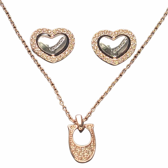 NWT Coach Rose Gold Heart Earring and Necklace Set - Picture 2 of 13